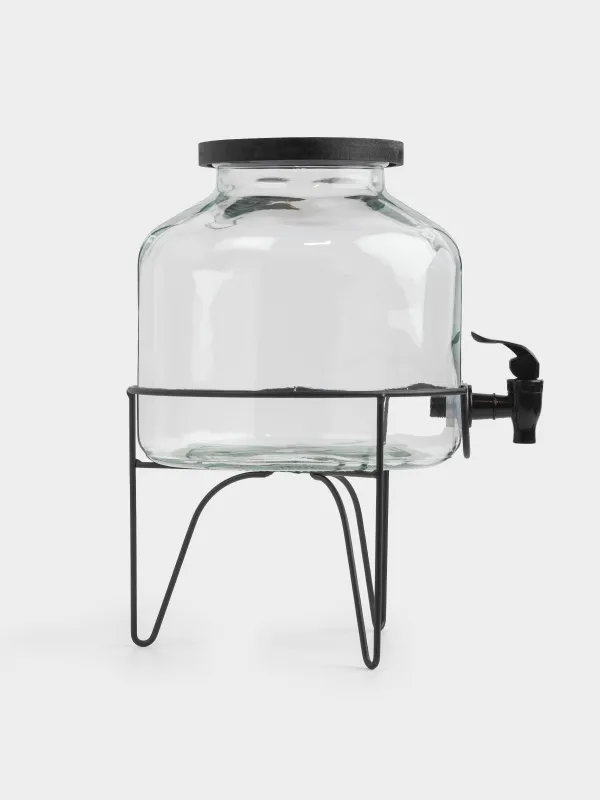 Beverage dispenser, 5,2 l, on stand, glass / metal, black, Loft, image-2