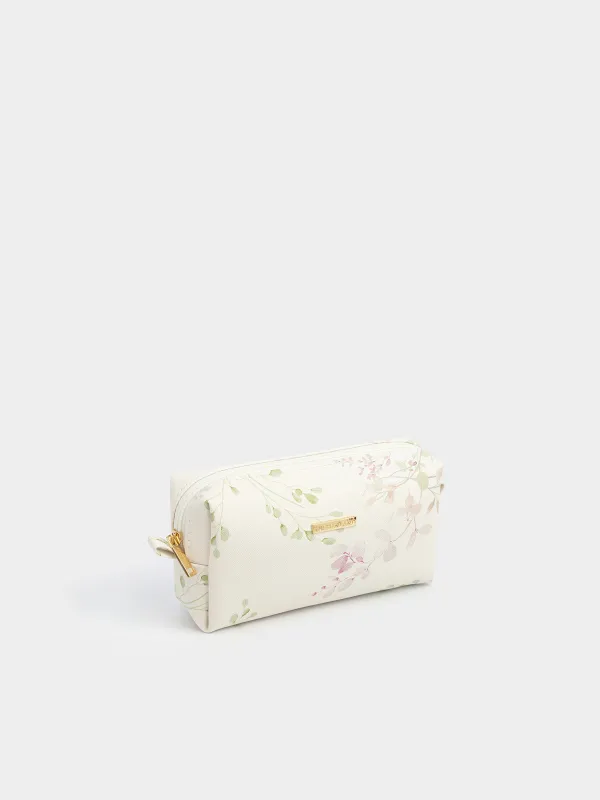 Makeup bag, 20x10 cm, PVC, white, Flowers, Beauty flowers, image-3
