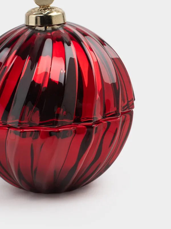 Storage container, 13x11 cm, 170 ml, glass R / metal, red, Ball, Christmas storage, image-1