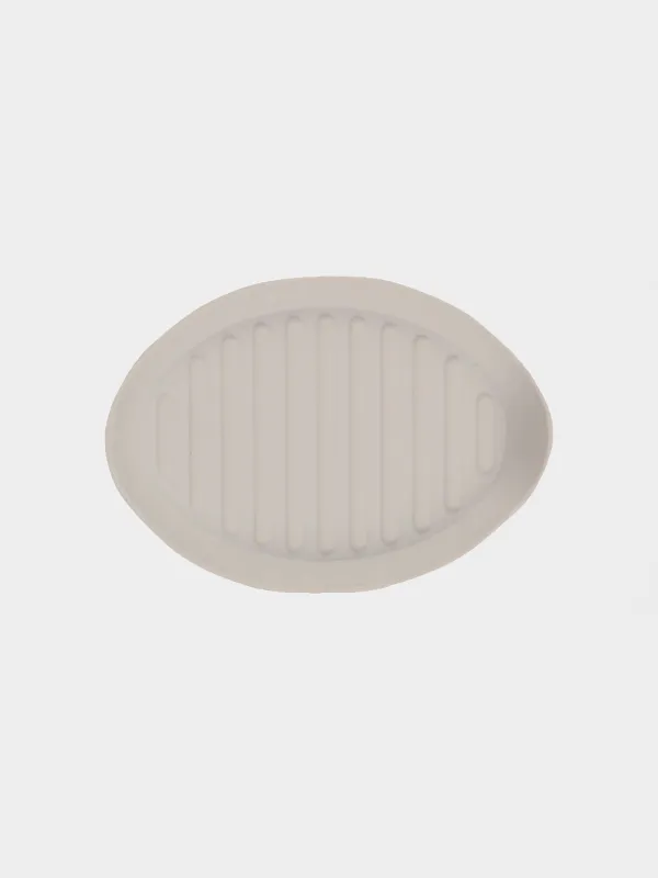 Soap dish, 13x9 cm, silicone, oval, beige, Manny, image-1