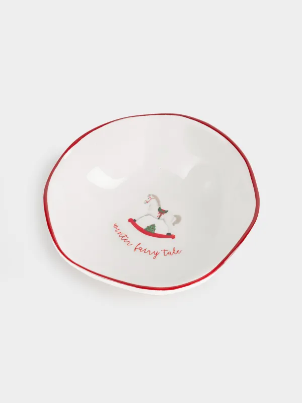 Salad bowl, 15x5 cm, 370 ml, ceramic, Horse, Christmas tree, image-3