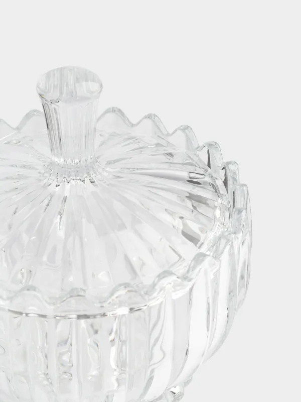 Candy bowl, 24x16 cm, on the leg, with lid, glass P, Alpine, image-2