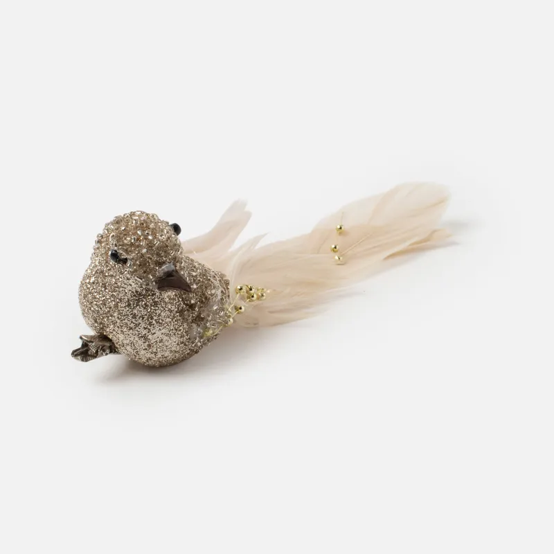 Decorative ornament, 19 cm, clip - on, foam/feather, Champagne, Bird, Birds NY