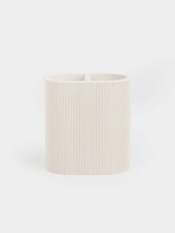 Toothbrush holder, 11 cm, polyresin, milky, White stripes, image-0