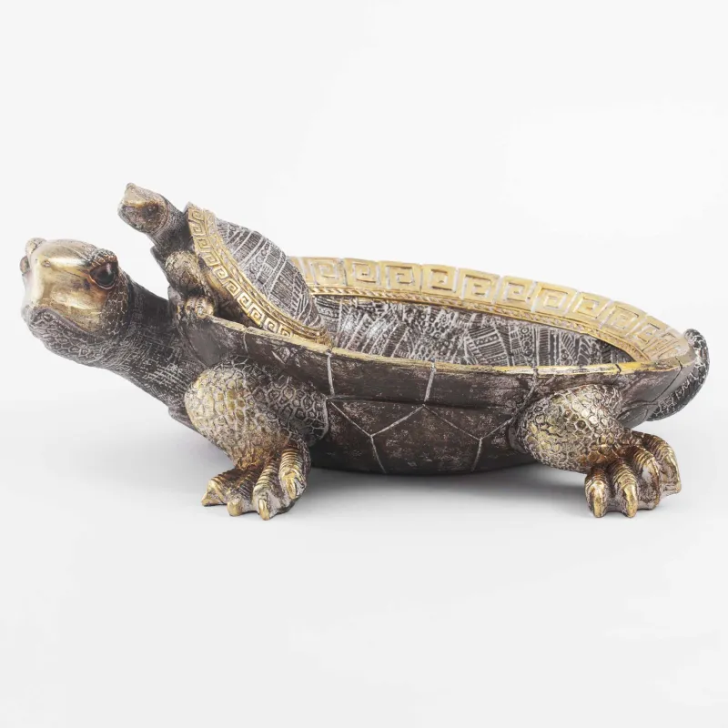 Decorative dish, 28x21 cm, polyresin, golden-silver, Turtles, Paradise island