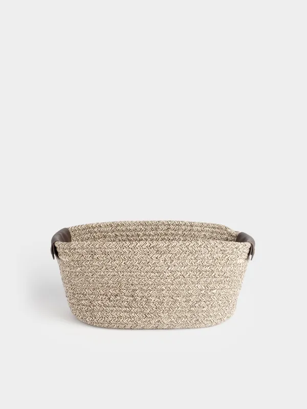Storage basket, 29x21x14 cm, with handles, cotton / polyester, oval, Brown, Twine, image-0