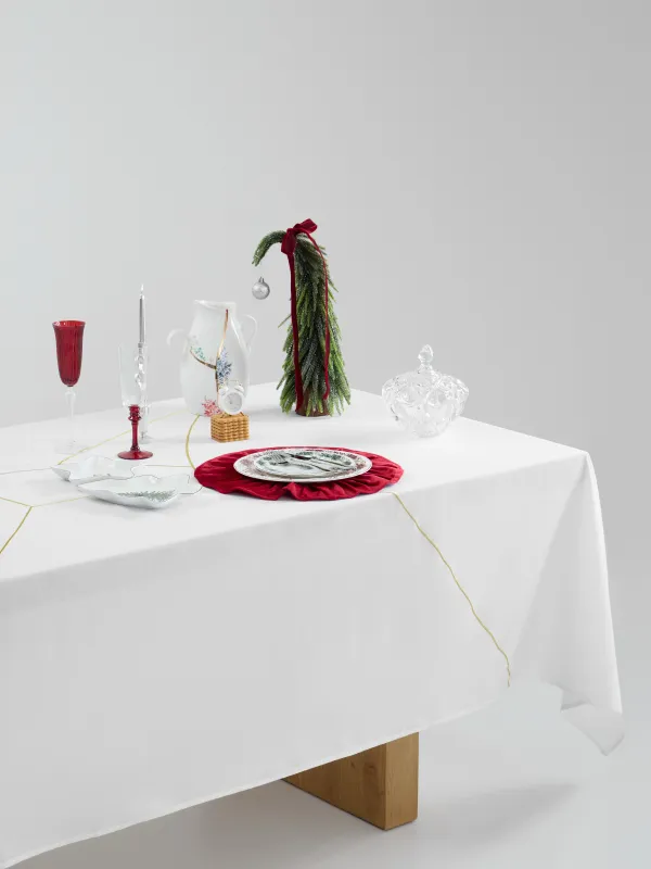 Tablecloth, 170x250 cm, polyester, white, Golden lines, Revival gold, image-6