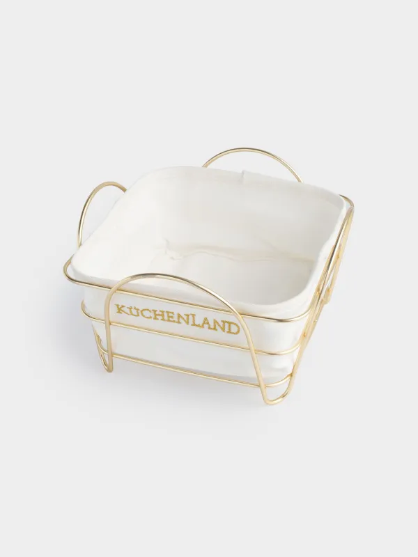 Bread basket, 21x21 cm, cotton / metal, square, ecru/gold, Twist gold, image-2