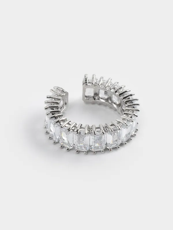 Ring, size S-M, single size, metal / glass, silver, Crystals, Jewelry crystal, image-2