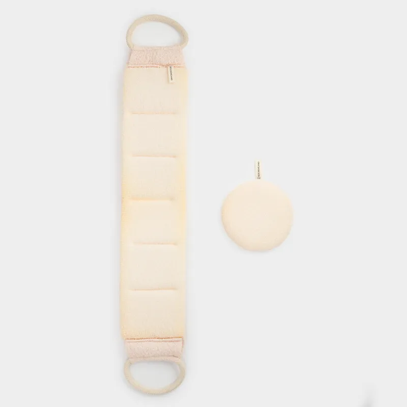 Shower set, 2 pcs, washcloth-tape/washcloth-sponge, nylon / cotton, beige, Unique spa