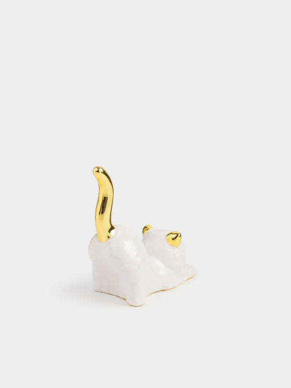 Jewelry holder, 9 cm, Polyresin, Golden pearl, Cat, Cat, image-2