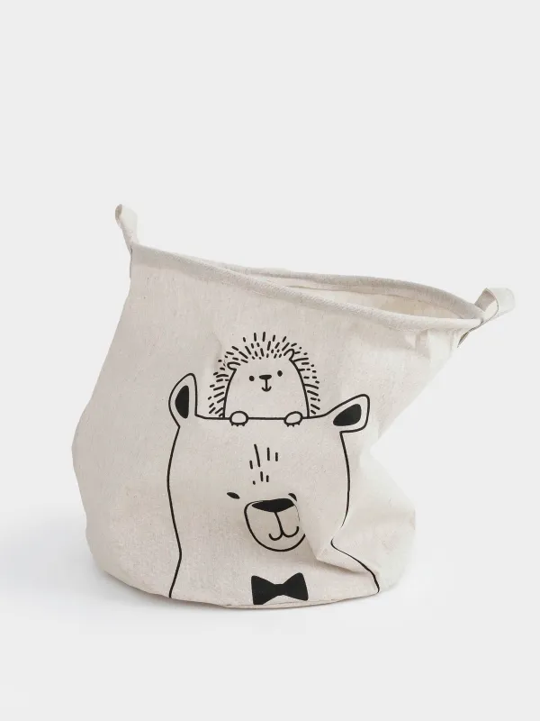 Storage bag, 35x40 cm, with handles, cotton/polyester, round, Milky, Bear and hedgehog, Funny world, image-2