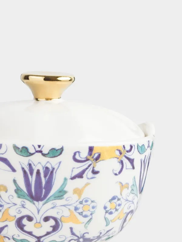 Sugar bowl, 10 cm, 160 ml, porcelain N, white and gold, Kintsugi, Kintsugi, image-1