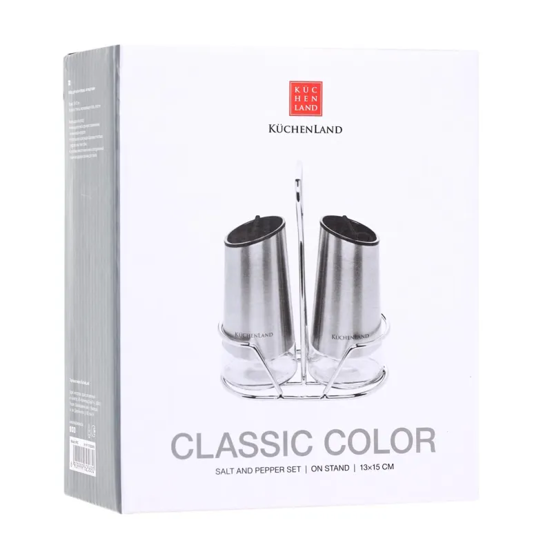 Salt and pepper set, 15 cm, on a stand, glass / metal, Classic color, image-2