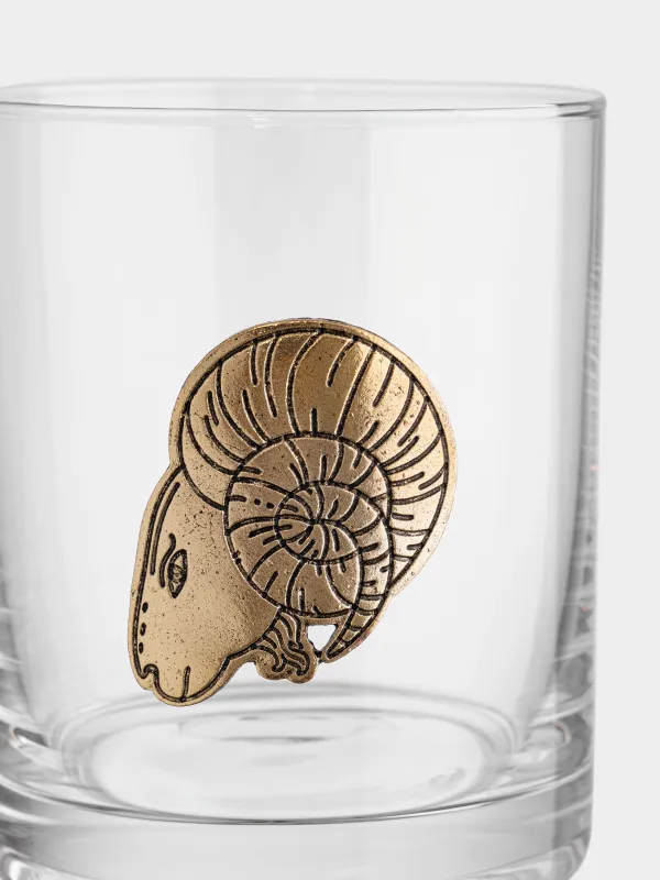 Drinking glass, 10 cm, 340 ml, glass/metal, golden, Aries, Zodiac, image-2