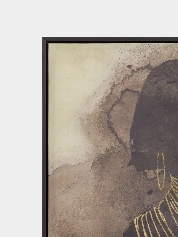 Framed painting, 78x103 cm, canvas, brown and black, Girl with gold chain, Abstract, image-1