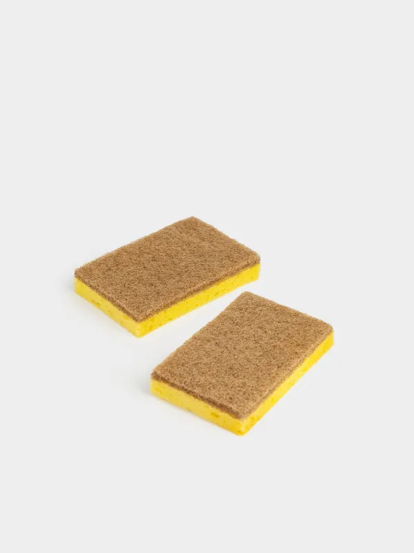 Dish washing sponge, 11x7 cm, 2 pcs, wood fiber/sisal, beige, Green clean, image-2