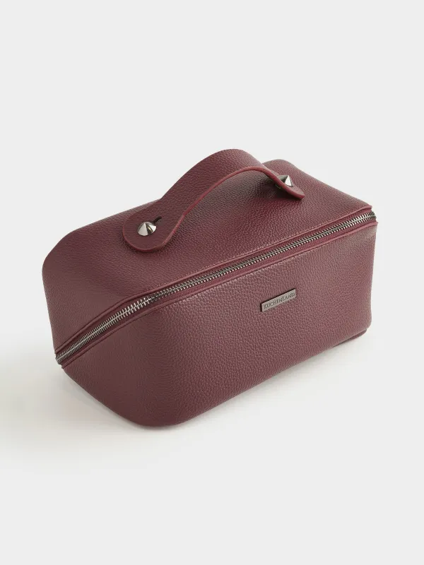 Cosmetic bag, 24x13 cm, with handle, polyurethane, brown, Krast, image-1