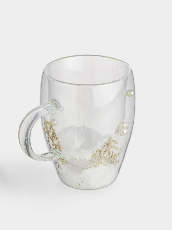 Mug, 330 ml, glass B, with snow-covered branches inside, Air decor, image-1