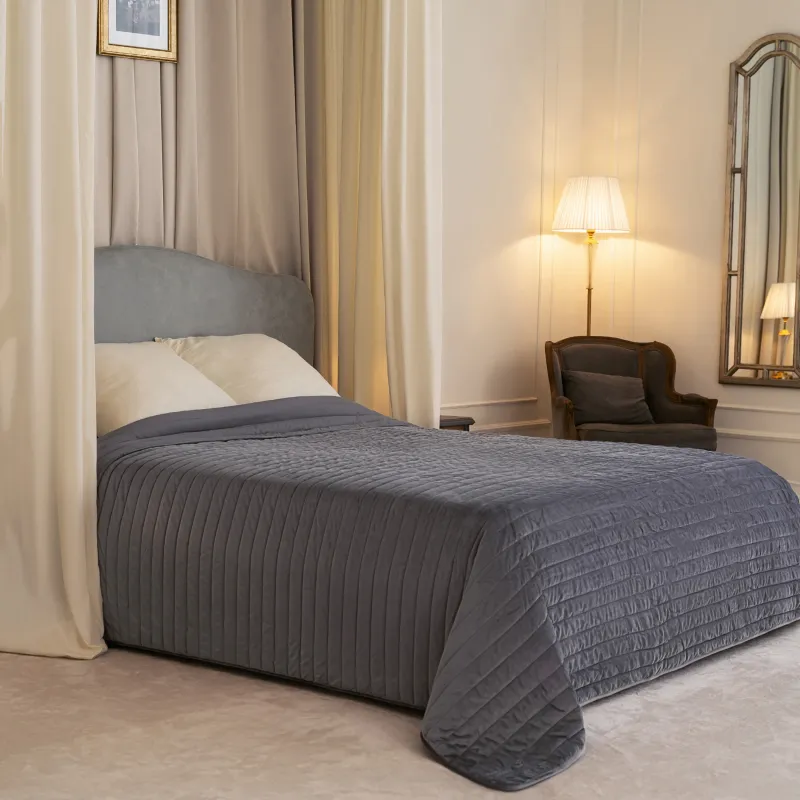 Bedspread, 220x240 cm, quilted, velvet/microfiber, grey, Stitch velvet