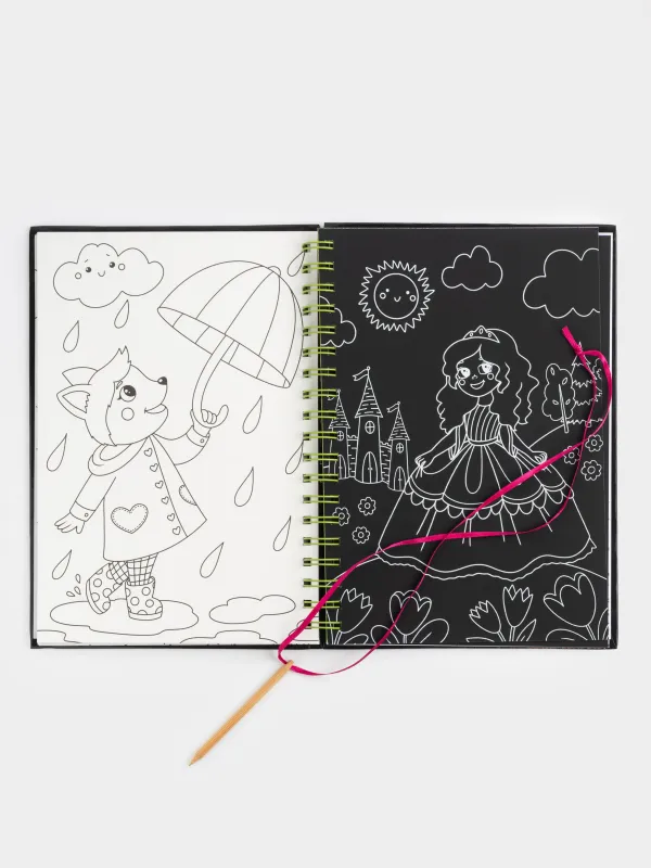 Coloring book, 19x26 cm, 24 sheets, on rings, with pencil, Unicorn, Unicorn, image-1