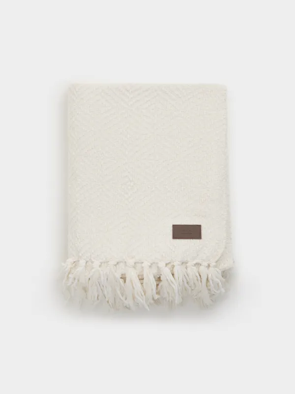Blanket, 130x170 cm, with fringe, Chenille, milky, Chenill, image-6