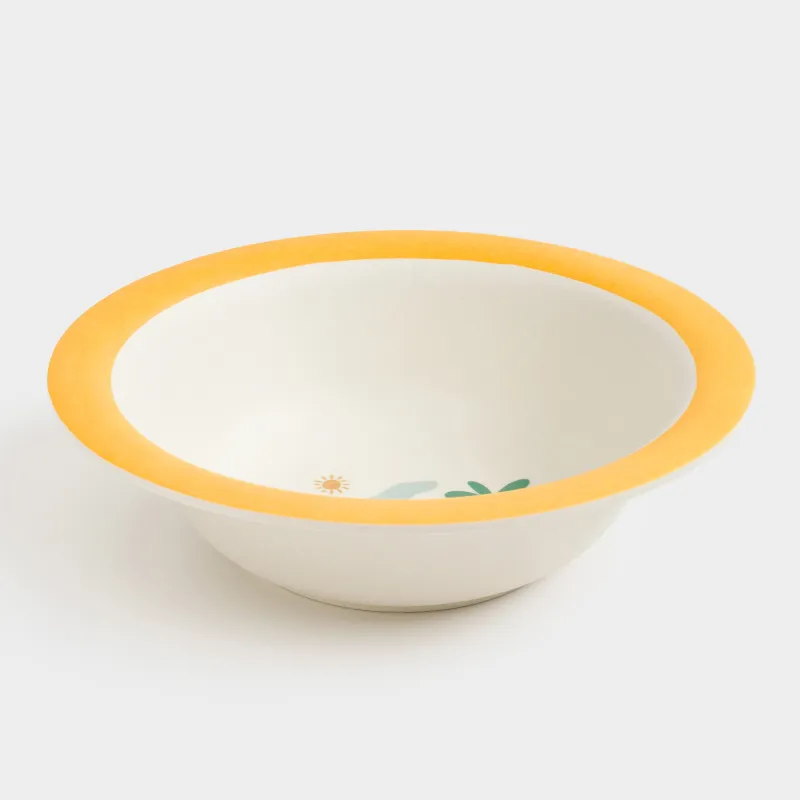 Soup plate, children's, 15x4 cm, bamboo, yellow, Dinosaur and palm tree, Dino, image-2