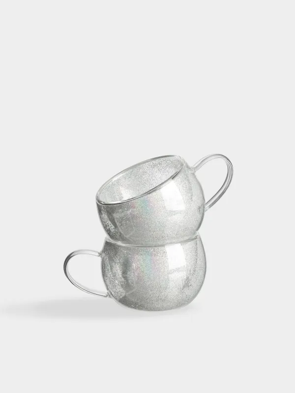 Mug, 270 ml, 2 pcs, glass B, with glitter and crystals, Air decor, image-0