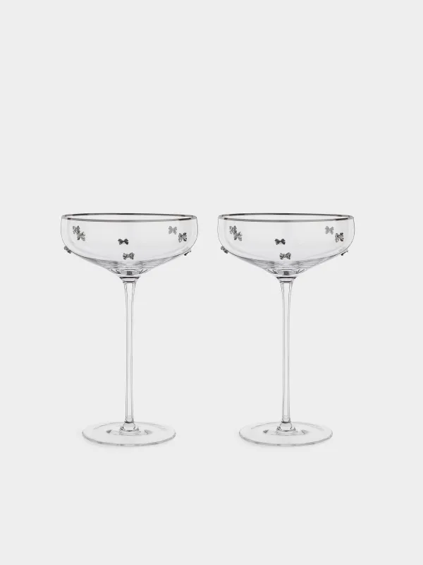 Drinking glass, 250 ml, 2 pcs, crystal glass, with silver edging, Ferentino, image-0