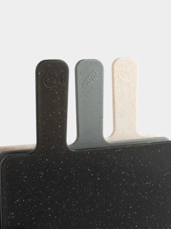 Cutting board, 32x20 cm, 3 pcs, in a stand, plastic, gray / beige / black, Speck, image-4