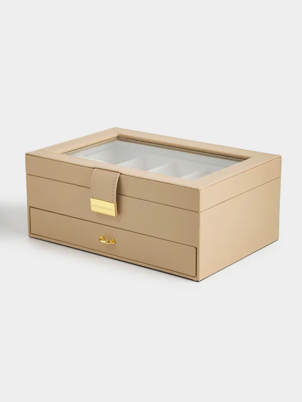 Jewelry box, 26x18 cm, wood/PU leather, beige, Premiere, image-0