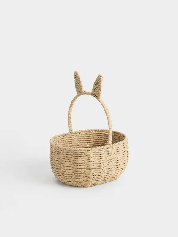 Storage basket, 24x19x26 cm, Wicker, with handle, cellulose, Oval, Rabbit ears, Braided, image-1