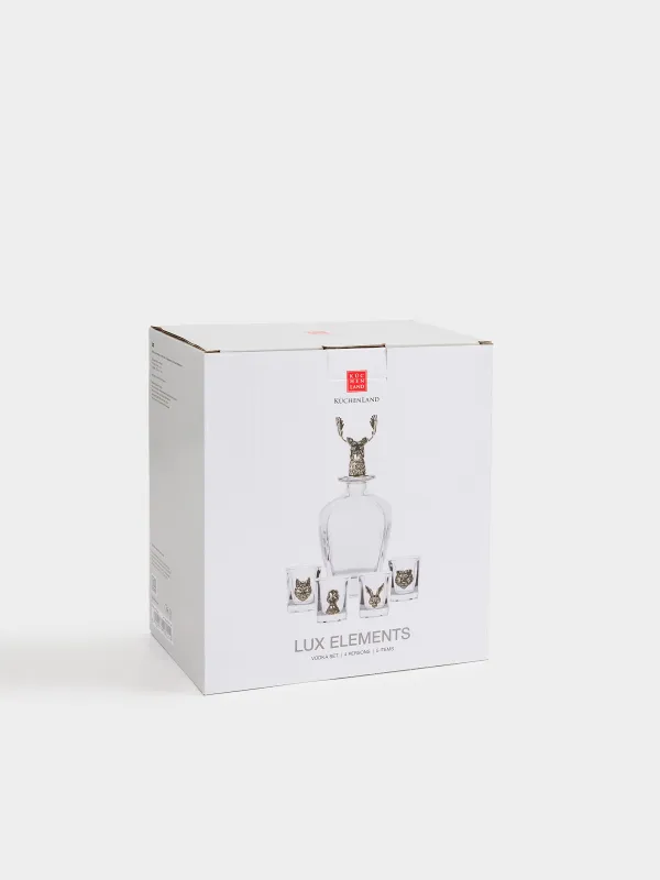 Drink set, 4 persons, 5 items, decanter/stacks, glass / metal, forest animals, Lux elements, image-4