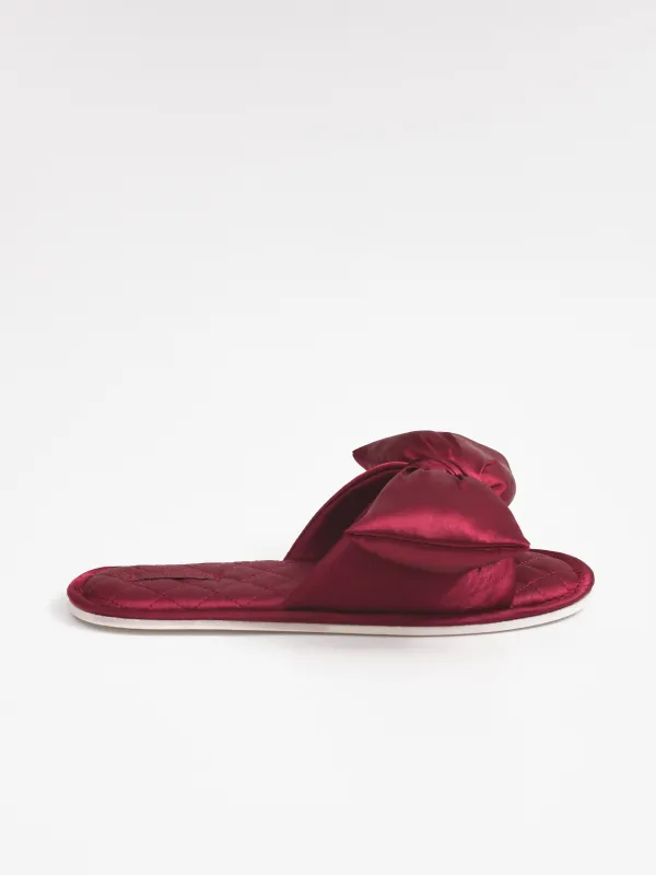Women's slippers, homewear, size 36-37, satin, burgundy, Bow, Bow tape, image-0