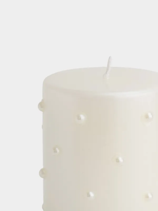 Candle, 8x9 cm, cylindrical, milky, Pearl, Pearl Antarctica, image-2