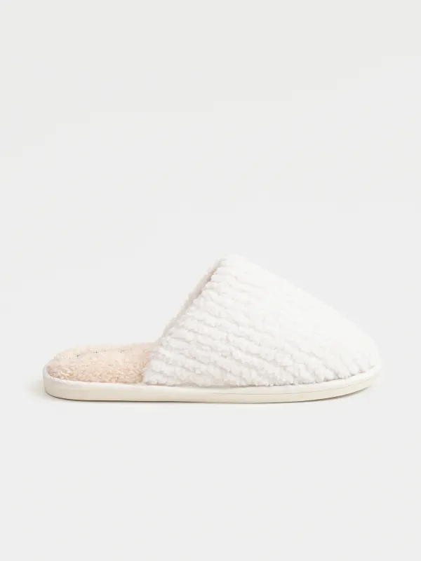 Women's slippers, homewear, size 36-37, polyester, beige, Plush font, image-0