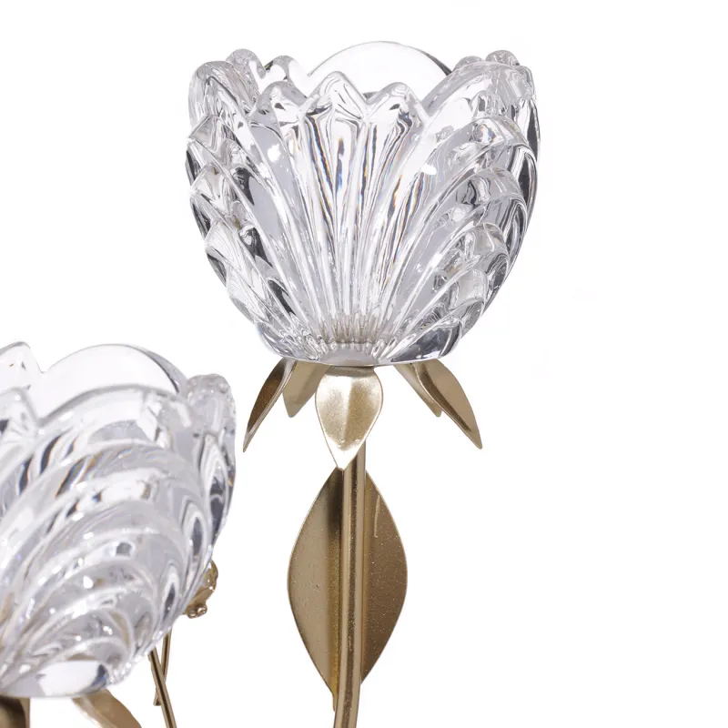 Candle holder, 39 cm, 2 tea candles, glass / metal, bronze, Flowers with beads, Fantastic flowers, image-1