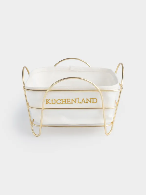 Bread basket, 21x21 cm, cotton / metal, square, ecru/gold, Twist gold, image-1