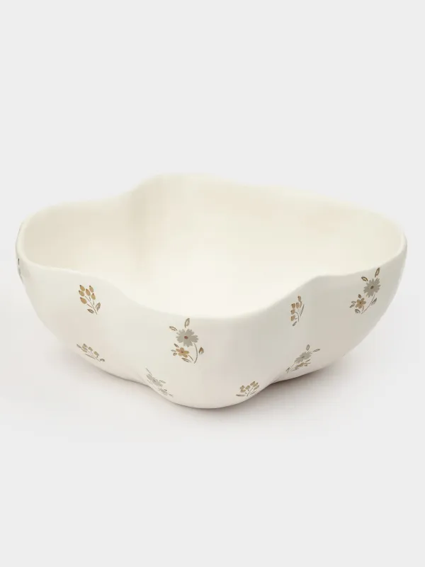 Salad bowl, 21x8 cm, 1.2 l, ceramic, milky, Vintage flowers, La flore, image-1