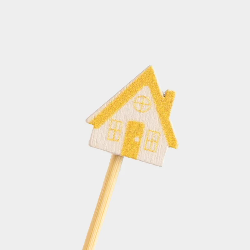 Canape skewers, 9 cm, 20 pcs, bamboo, white and gold, Snow-covered house, Elegant details, image-2