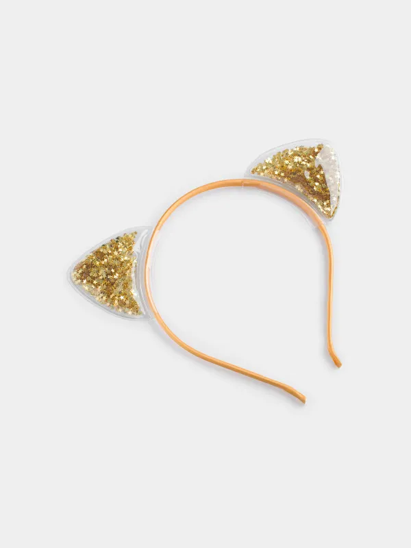 Carnival band, 16x20 cm, children's, polyester / PVC, Champagne, Glitter ears, Cat, image-1