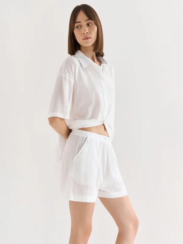 Women's shorts, homewear, size S, cotton, white, Stripes, Leticia, image-3