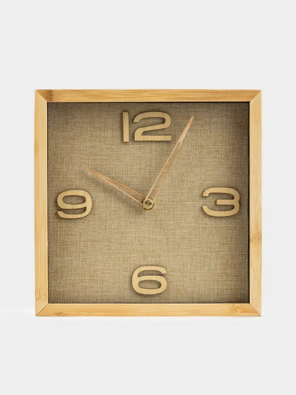 Wall clock, 25 cm, bamboo/glass, square, brown-golden, Dial, image-0