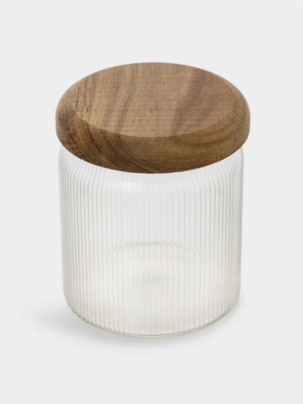 Bulk products jar, 400 ml, glass R / wood, Ribby wood, image-1