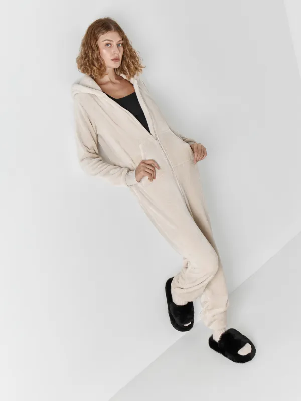 Women's jumpsuit, homewear, size S, with a hood, fleece, grey, Cat, Annie, image-5