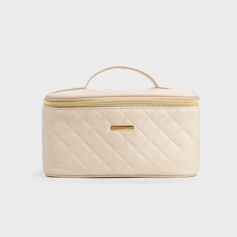 Cosmetic bag, 23x13 cm, quilted, with handle, polyurethane, beige, Quilted