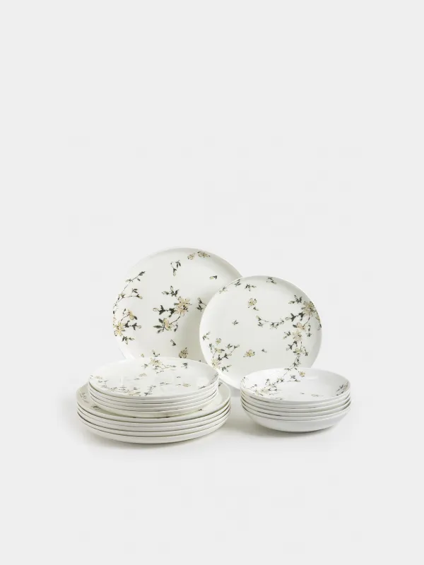 Dining set, 6 persons, 18 items, porcelain F, white, Flowers, Florin, image-0
