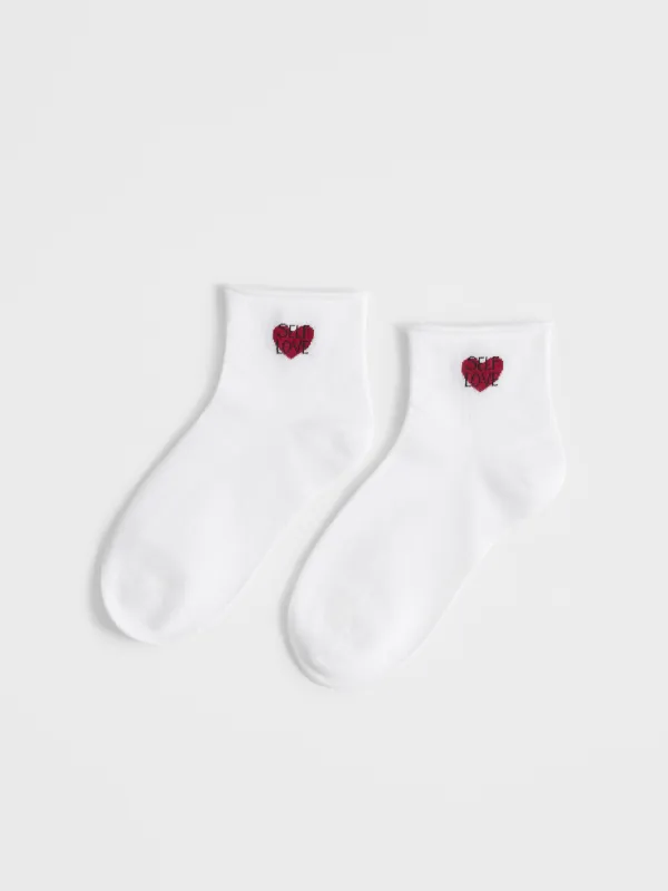 Women's socks, size 36-38, cotton / polyester, white, Heart, Slogan, image-0