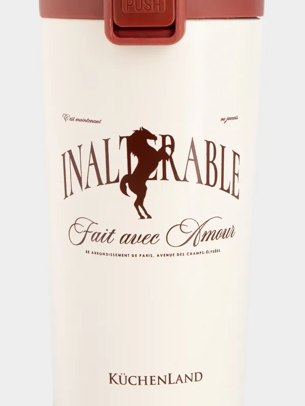 Thermal mug, 380 ml, steel / plastic, beige, matte, Inalterable, Voyage, image-4