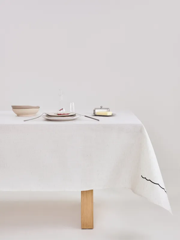 Tablecloth, 170x250 cm, polyester / linen, beige, Vintage, Melange outline, image-0